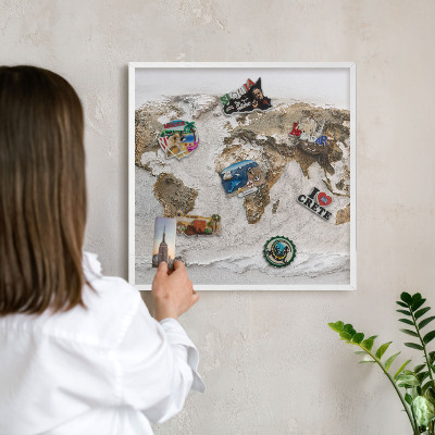 Tablero magnético metálico para souvenirs en color blanco Mapa de relieve