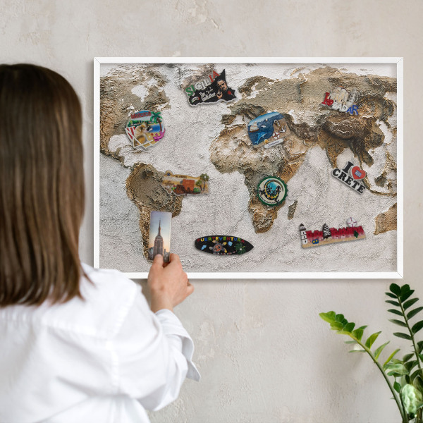 Tablero magnético metálico para souvenirs en color blanco Mapa de relieve