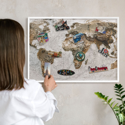 Tablero magnético metálico para souvenirs en color blanco Mapa de relieve