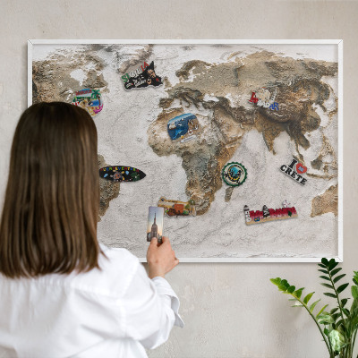 Tablero magnético metálico para souvenirs en color blanco Mapa de relieve