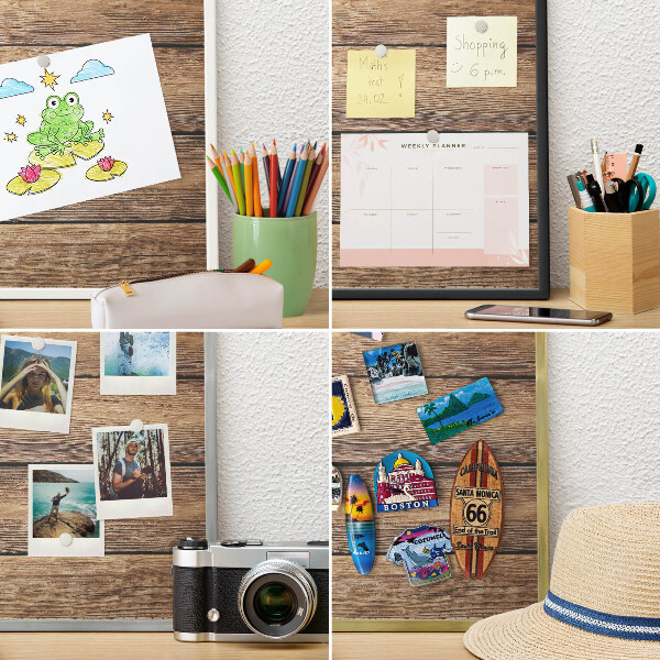 Tablero magnético de pared para imanes con marco blanco Textura de madera