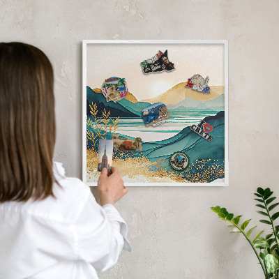 Tablero magnético metálico para souvenirs en color blanco Una vista tranquila