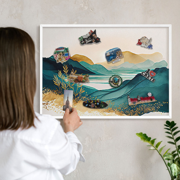 Tablero magnético metálico para souvenirs en color blanco Una vista tranquila