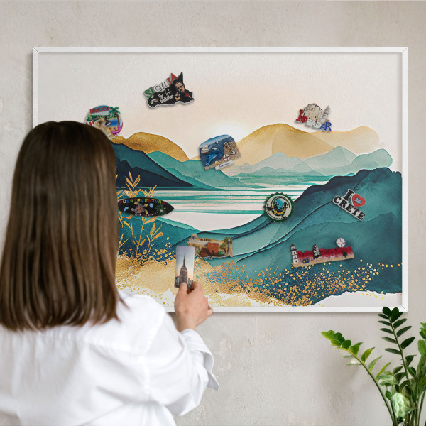Tablero magnético metálico para souvenirs en color blanco Una vista tranquila