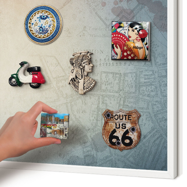 Tablero magnético de pared para imanes con marco blanco Mapa antiguo
