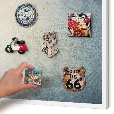 Tablero magnético de pared para imanes con marco blanco Mapa antiguo