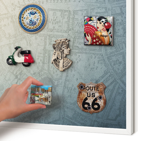 Tablero magnético de pared para imanes con marco blanco Mapa antiguo