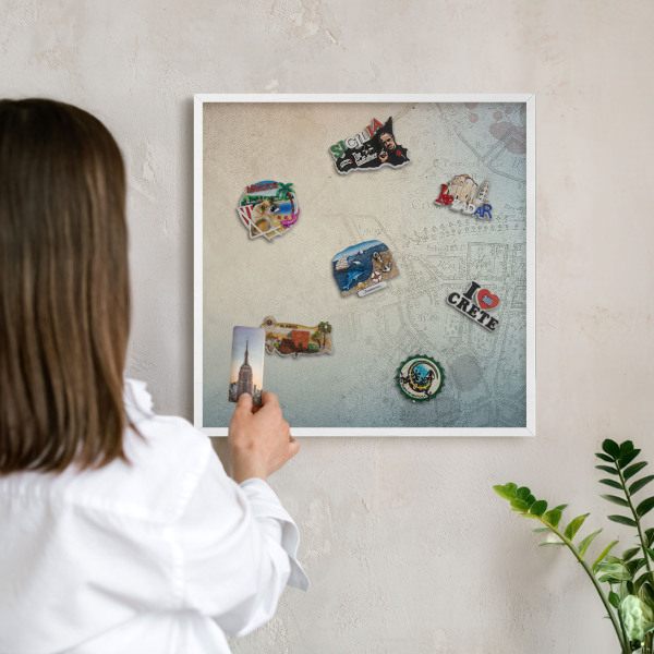 Tablero magnético de pared para imanes con marco blanco Mapa antiguo