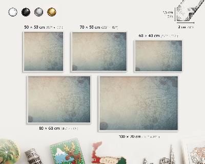 Tablero magnético de pared para imanes con marco blanco Mapa antiguo