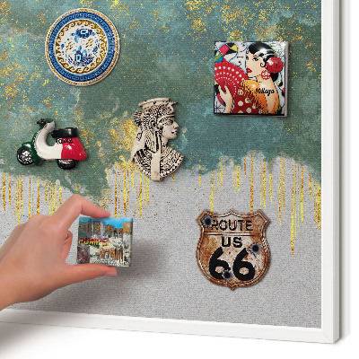 Tablero magnético metálico para souvenirs en color blanco Abstracción turquesa