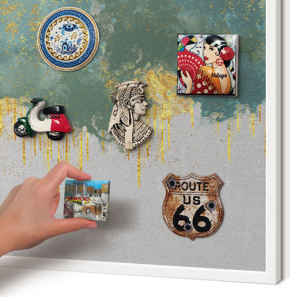 Tablero magnético metálico para souvenirs en color blanco Abstracción turquesa