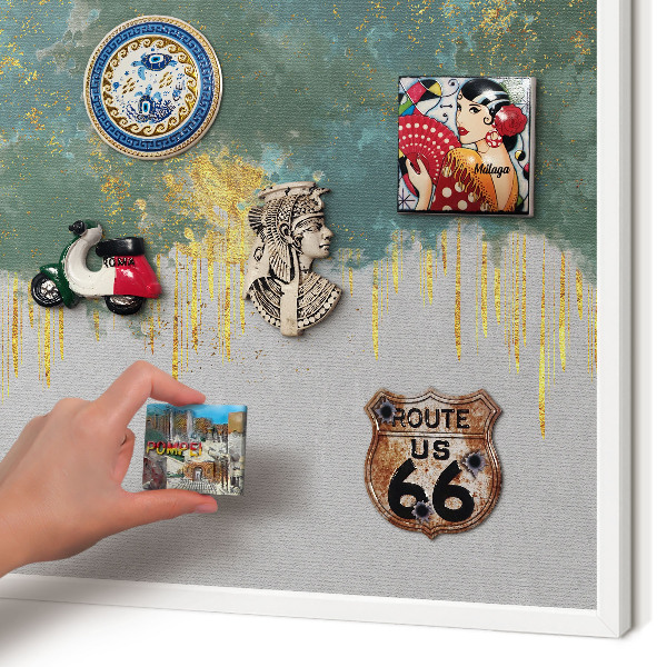 Tablero magnético metálico para souvenirs en color blanco Abstracción turquesa