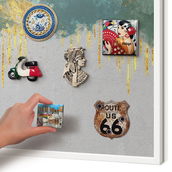 Tablero magnético metálico para souvenirs en color blanco Abstracción turquesa