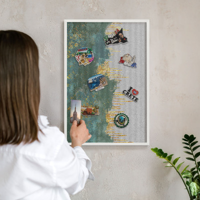 Tablero magnético metálico para souvenirs en color blanco Abstracción turquesa