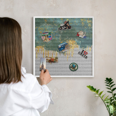 Tablero magnético metálico para souvenirs en color blanco Abstracción turquesa