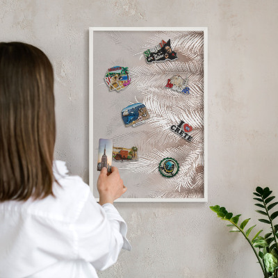 Tablero magnético de pared para imanes con marco blanco Hojas naturaleza