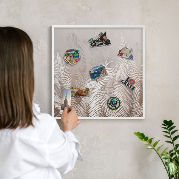 Tablero magnético de pared para imanes con marco blanco Hojas naturaleza