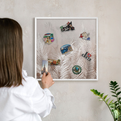 Tablero magnético de pared para imanes con marco blanco Hojas naturaleza