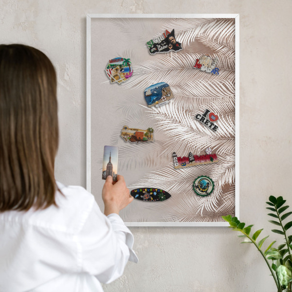 Tablero magnético de pared para imanes con marco blanco Hojas naturaleza