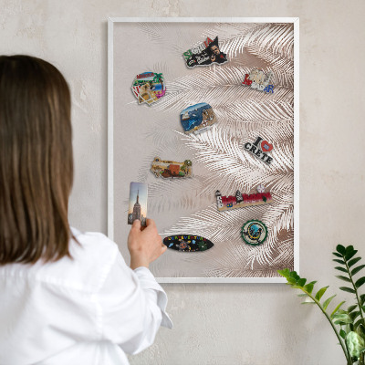 Tablero magnético de pared para imanes con marco blanco Hojas naturaleza