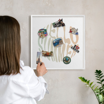 Tablero magnético metálico para souvenirs en color blanco Hola verano