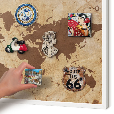 Tablero magnético metálico para souvenirs en color blanco Mapa del mundo