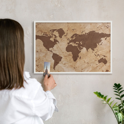Tablero magnético metálico para souvenirs en color blanco Mapa del mundo
