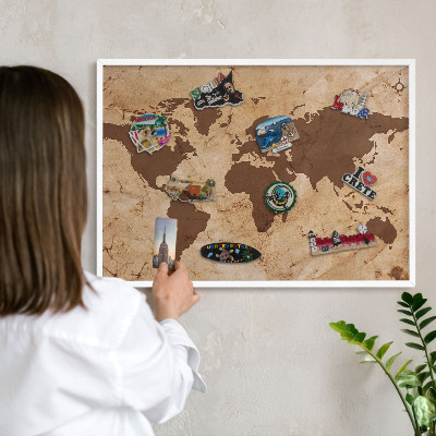 Tablero magnético metálico para souvenirs en color blanco Mapa del mundo
