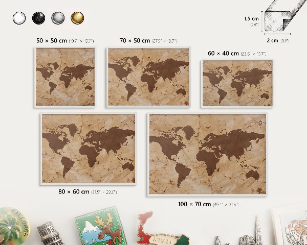 Tablero magnético metálico para souvenirs en color blanco Mapa del mundo