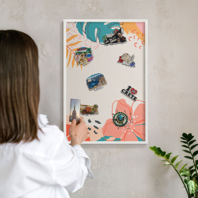Tablero magnético metálico para souvenirs en color blanco Naturaleza moderna