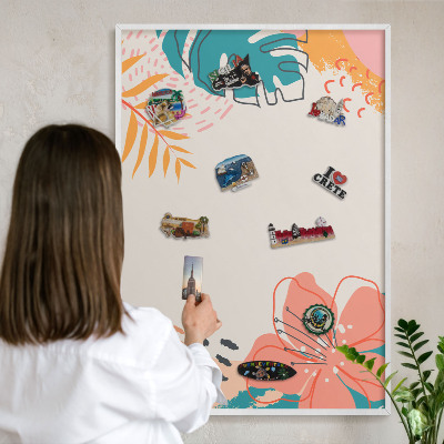Tablero magnético metálico para souvenirs en color blanco Naturaleza moderna