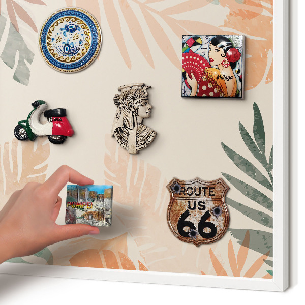 Tablero magnético de pared para imanes con marco blanco Hojas tropicales