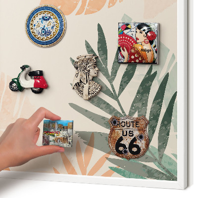 Tablero magnético de pared para imanes con marco blanco Hojas tropicales