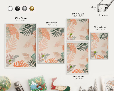 Tablero magnético de pared para imanes con marco blanco Hojas tropicales