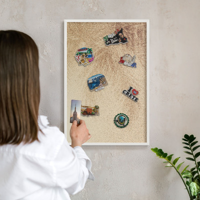 Tablero magnético metálico para souvenirs en color blanco Hojas de arena
