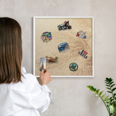 Tablero magnético metálico para souvenirs en color blanco Hojas de arena