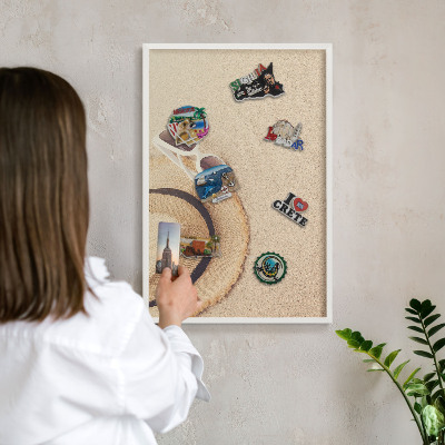 Tablero magnético de pared para imanes con marco blanco Playa de verano