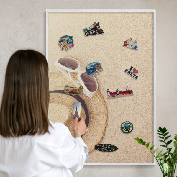 Tablero magnético de pared para imanes con marco blanco Playa de verano