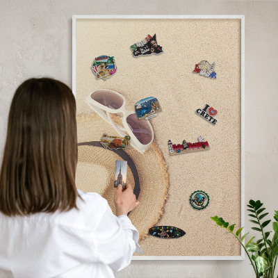 Tablero magnético de pared para imanes con marco blanco Playa de verano