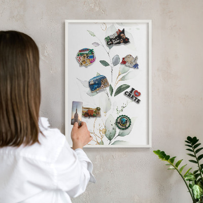 Tablero magnético de pared para imanes con marco blanco Elegancia botánica