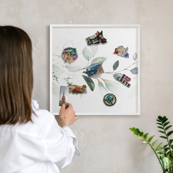 Tablero magnético de pared para imanes con marco blanco Elegancia botánica