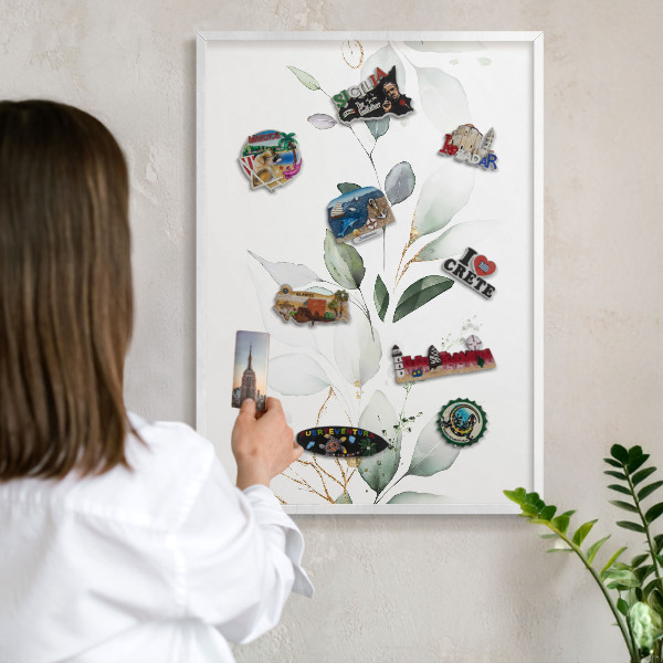 Tablero magnético de pared para imanes con marco blanco Elegancia botánica