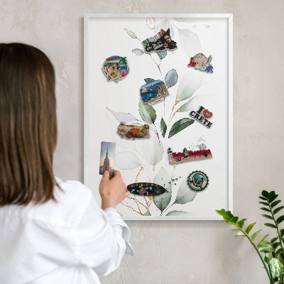 Tablero magnético de pared para imanes con marco blanco Elegancia botánica