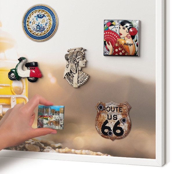Tablero magnético metálico para souvenirs en color blanco Viajes retro