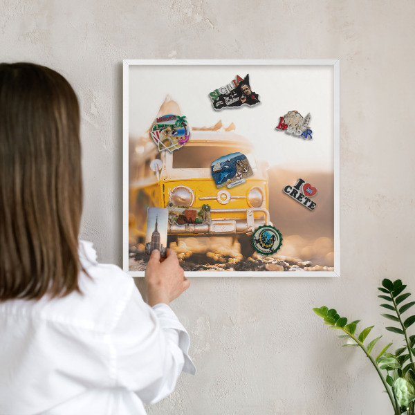 Tablero magnético metálico para souvenirs en color blanco Viajes retro
