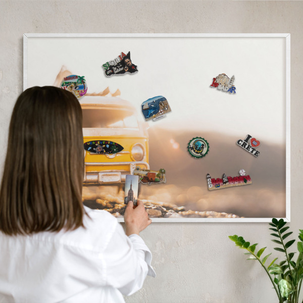 Tablero magnético metálico para souvenirs en color blanco Viajes retro