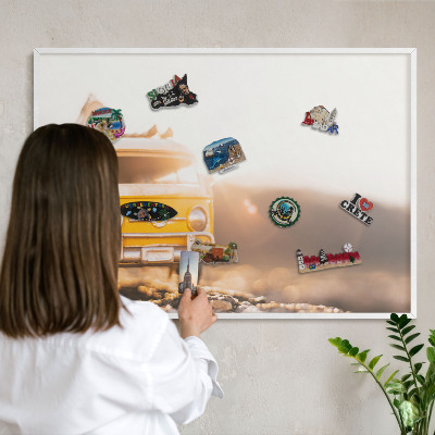 Tablero magnético metálico para souvenirs en color blanco Viajes retro