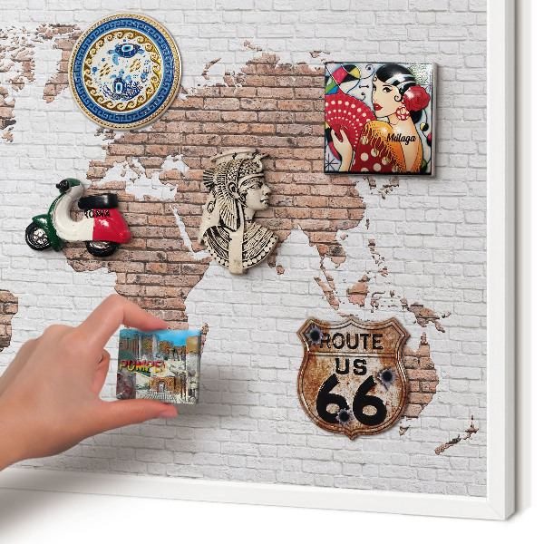 Tablero magnético de pared para imanes con marco blanco Mapa de ladrillos