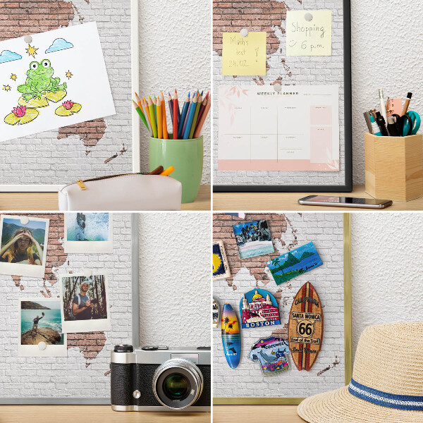 Tablero magnético de pared para imanes con marco blanco Mapa de ladrillos