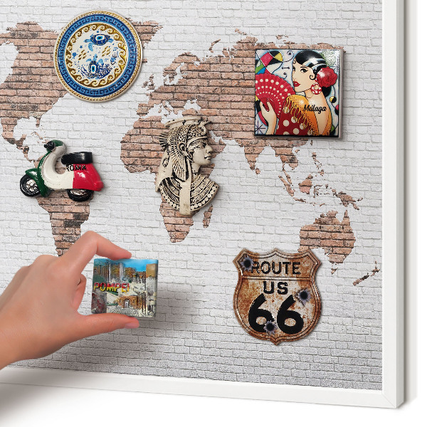 Tablero magnético de pared para imanes con marco blanco Mapa de ladrillos